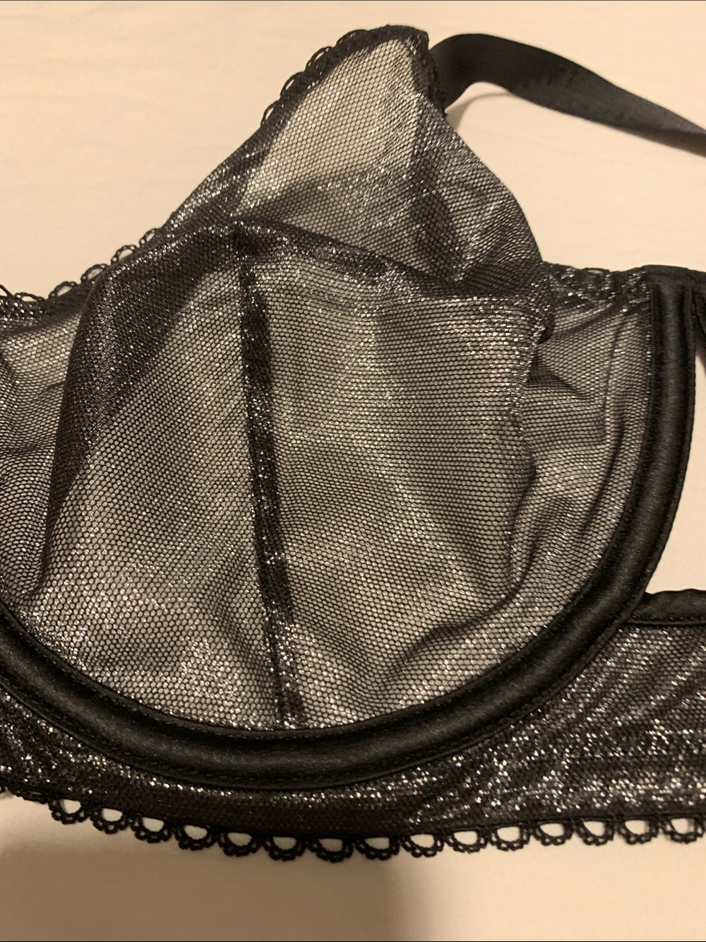 Victoria's Secret Black Sheer and shimmery Unlined Balconet Bra. Size 36DD. NWOT